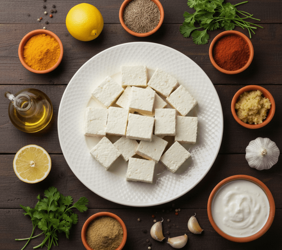 paneer-preparation-with-spices-for-Tandoori-Paneer-Pizza-Recipe